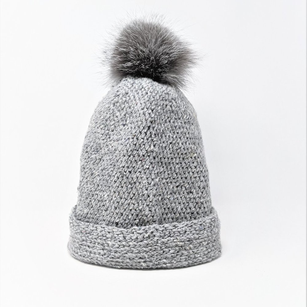 Wool winter hat with recycled fur pompom 🤍New🤍 Winter Grey